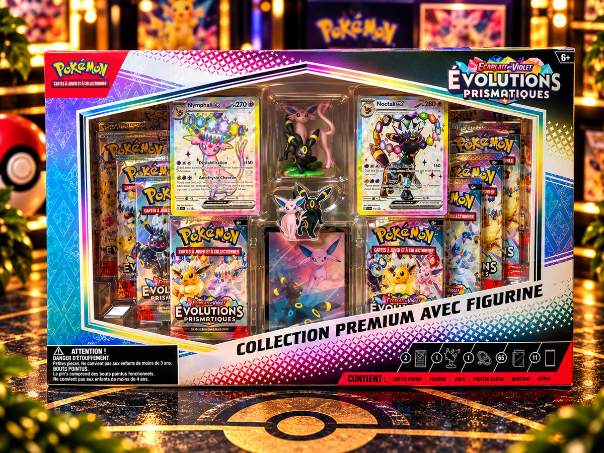 Coffret Pokémon Évolutions Prismatiques – Collection Premium avec Figurine – FR